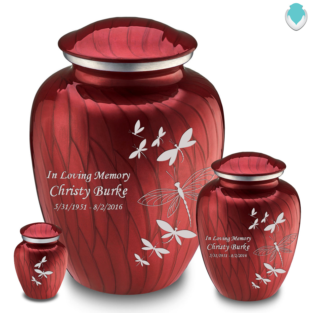 Medium Embrace Pearl Candy Red Dragonflies Cremation Urn