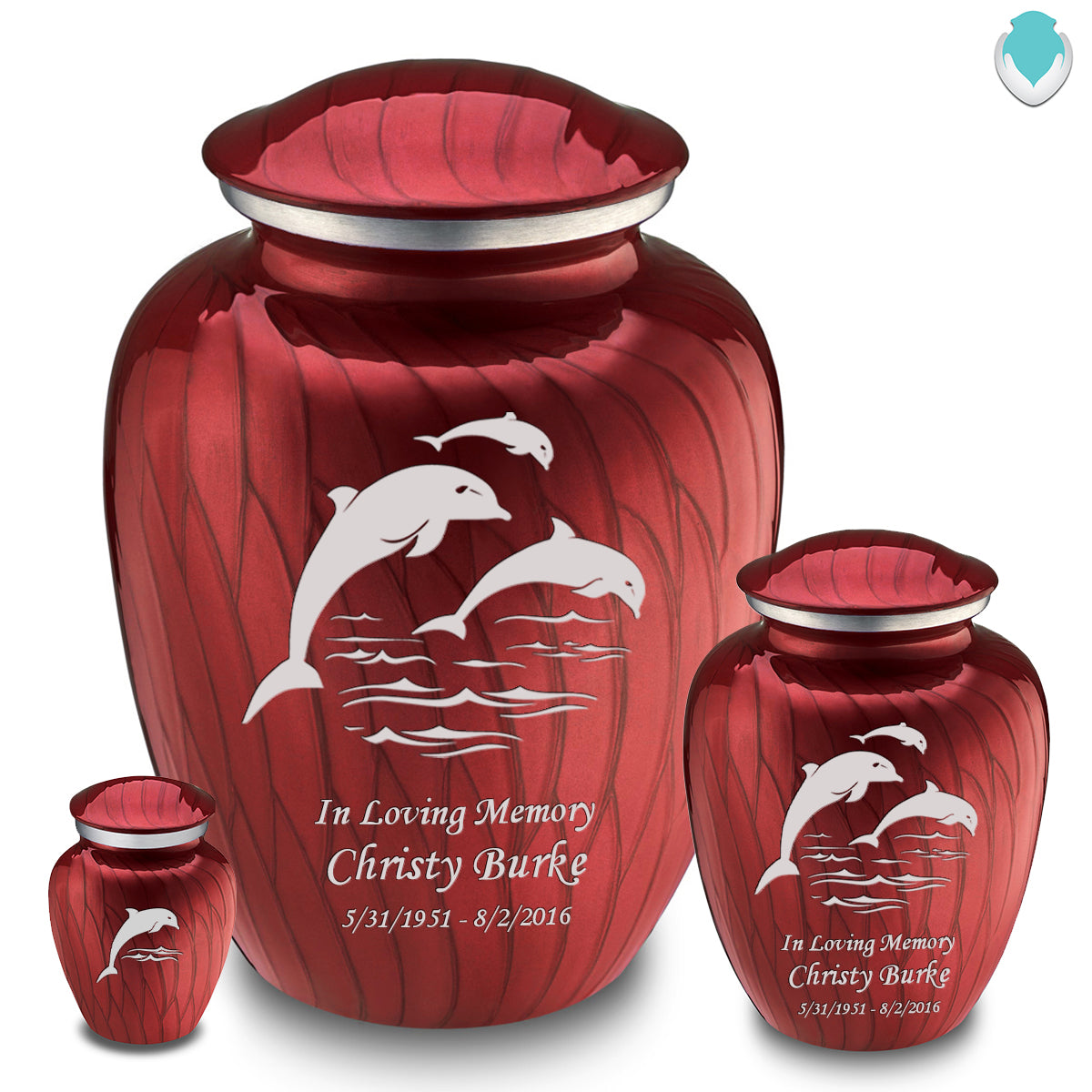Medium Embrace Pearl Candy Red Dolphins Cremation Urn