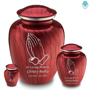 Medium Embrace Pearl Candy Red Praying Hands Cremation Urn