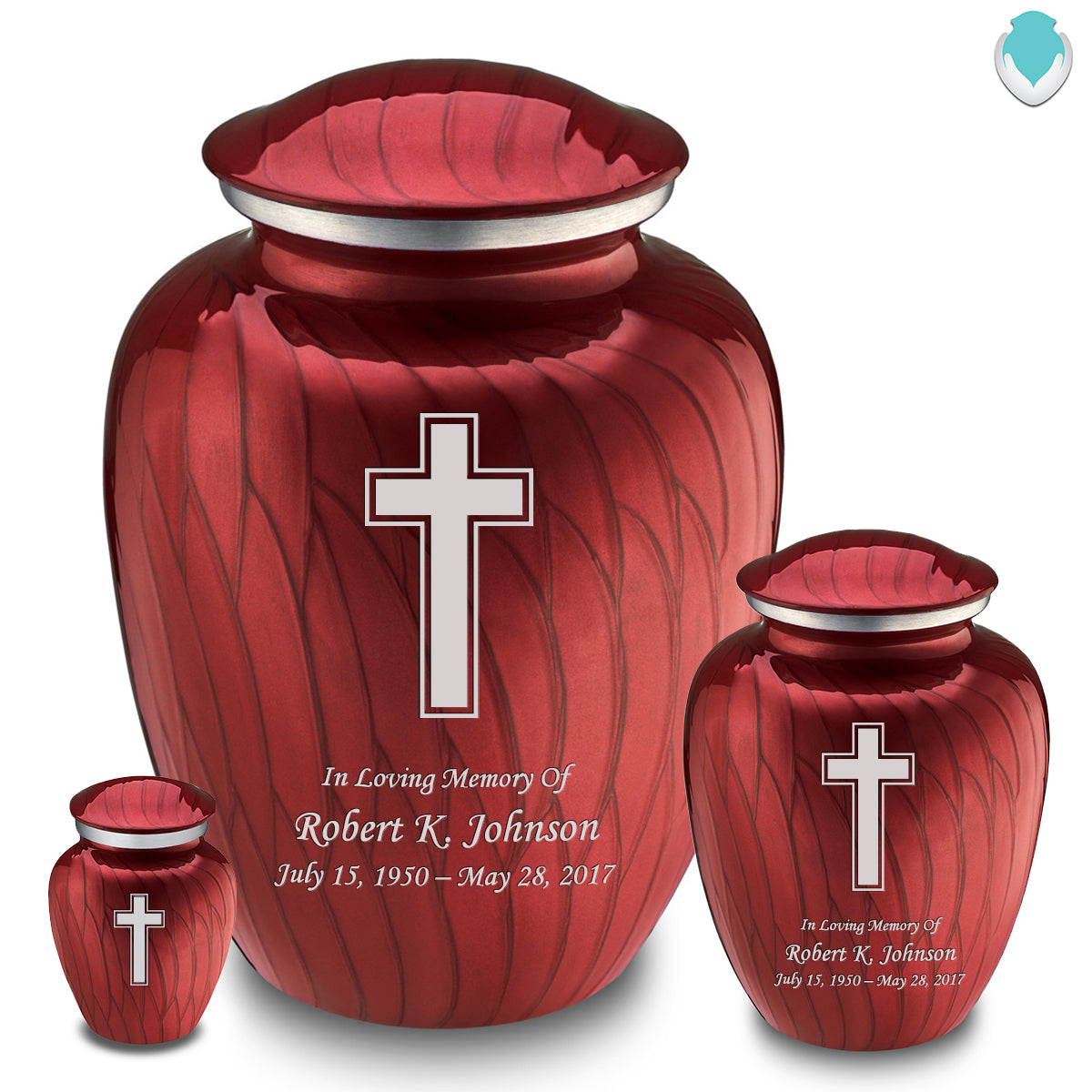 Medium Embrace Pearl Candy Red Simple Cross Cremation Urn