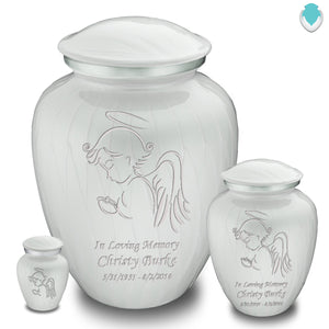 Keepsake Embrace Pearl White Angel Cremation Urn