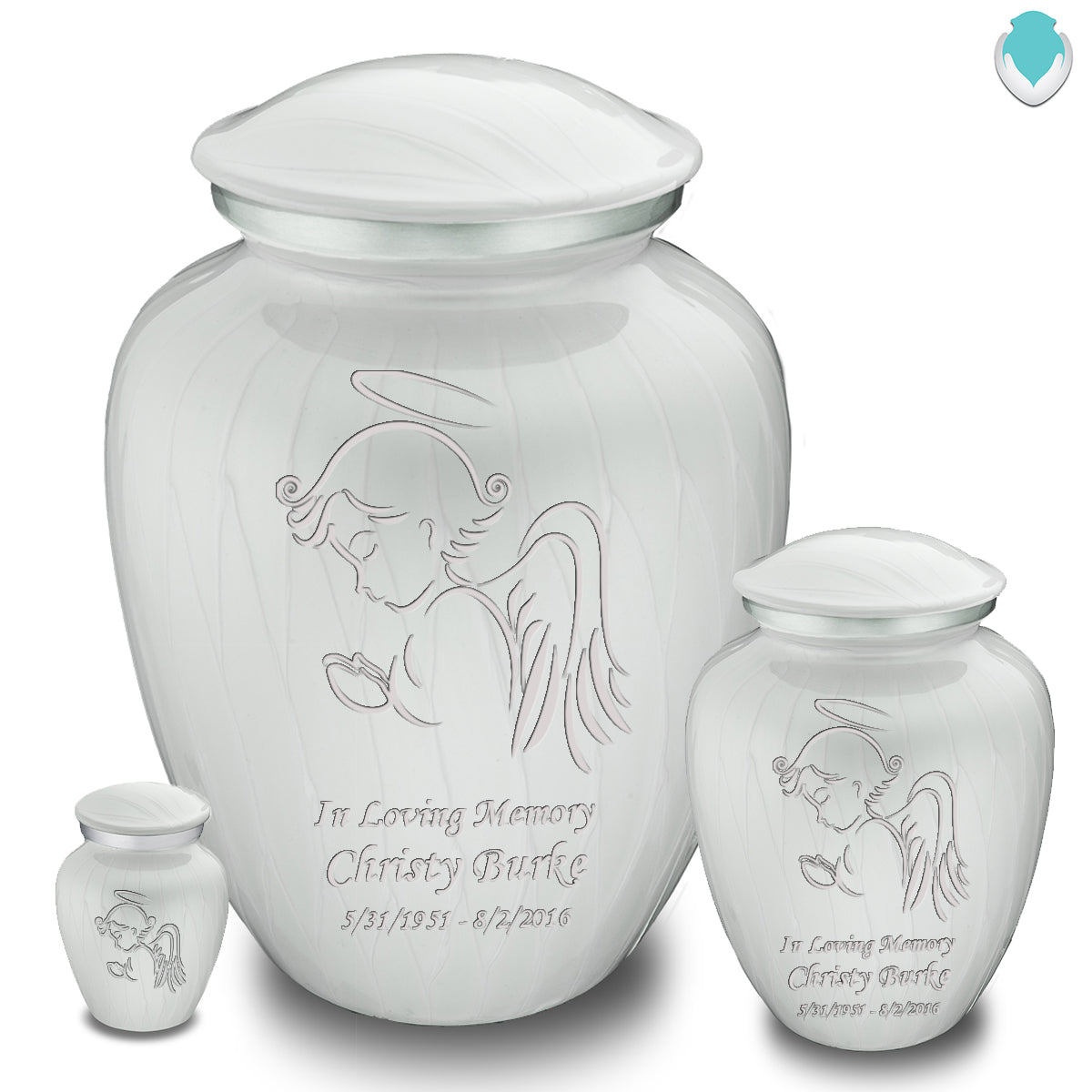 Medium Embrace Pearl White Angel Cremation Urn