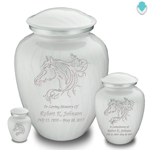 Keepsake Embrace Pearl White Horse Cremation Urn