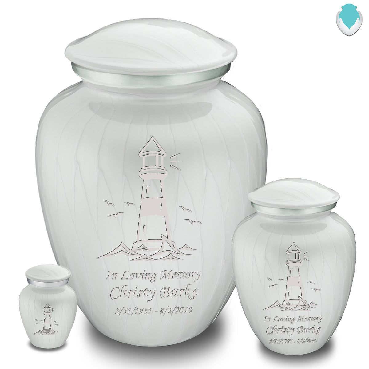 Medium Embrace Pearl White Lighthouse Cremation Urn