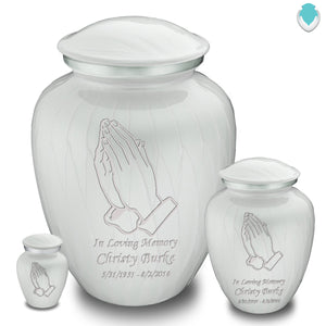 Medium Embrace Pearl White Praying Hands Cremation Urn