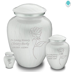 Medium Embrace Pearl White Rose Cremation Urn