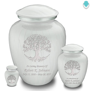 Medium Embrace Pearl White Tree of Life Cremation Urn