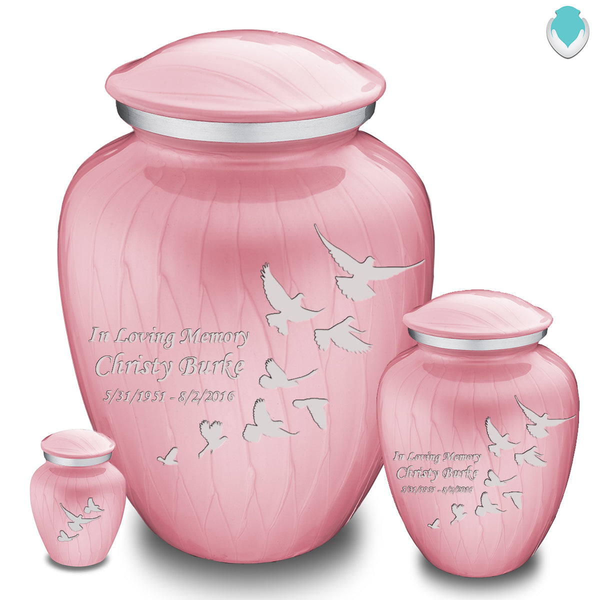 Medium Embrace Pearl Light Pink Doves Cremation Urn