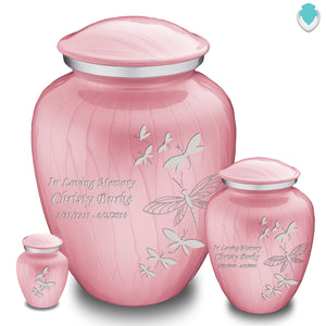 Medium Embrace Pearl Light Pink Dragonflies Cremation Urn