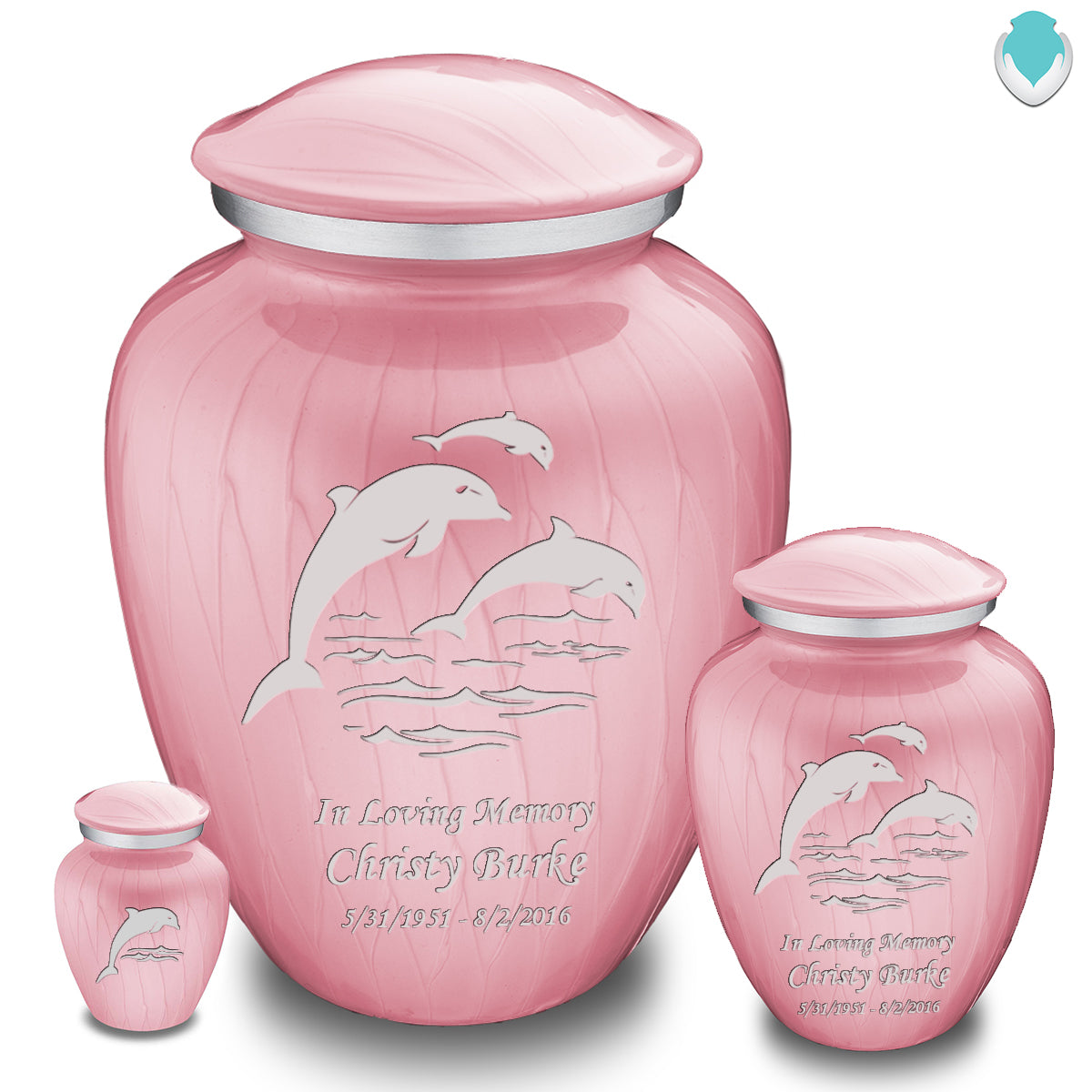 Medium Embrace Pearl Light Pink Dolphins Cremation Urn