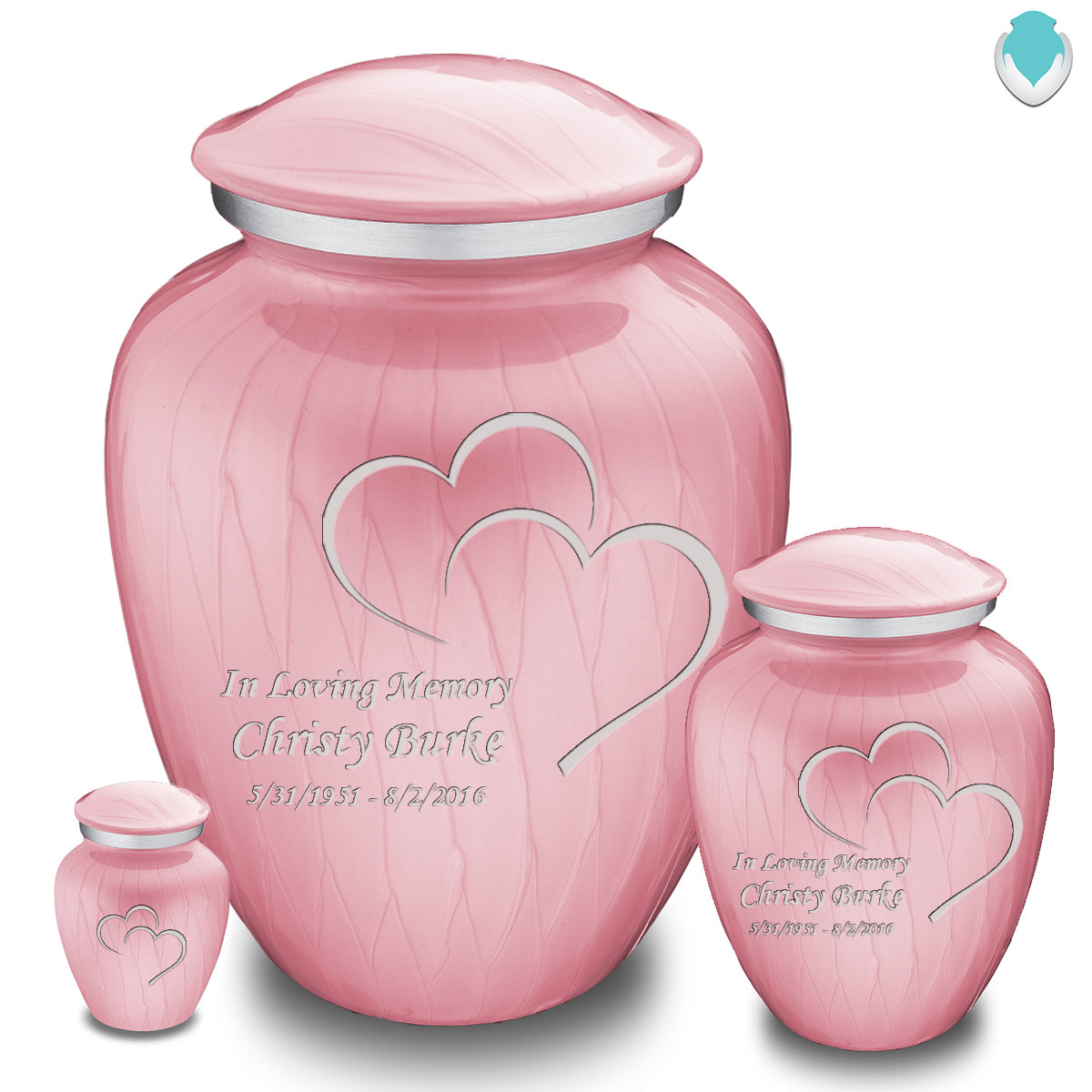 Medium Embrace Pearl Light Pink Hearts Cremation Urn