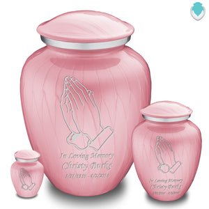 Adult Embrace Pearl Pink Praying Hands Cremation Urn