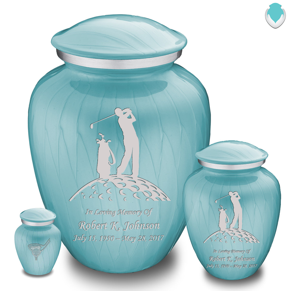 Medium Embrace Pearl Light Blue Golf Cremation Urn