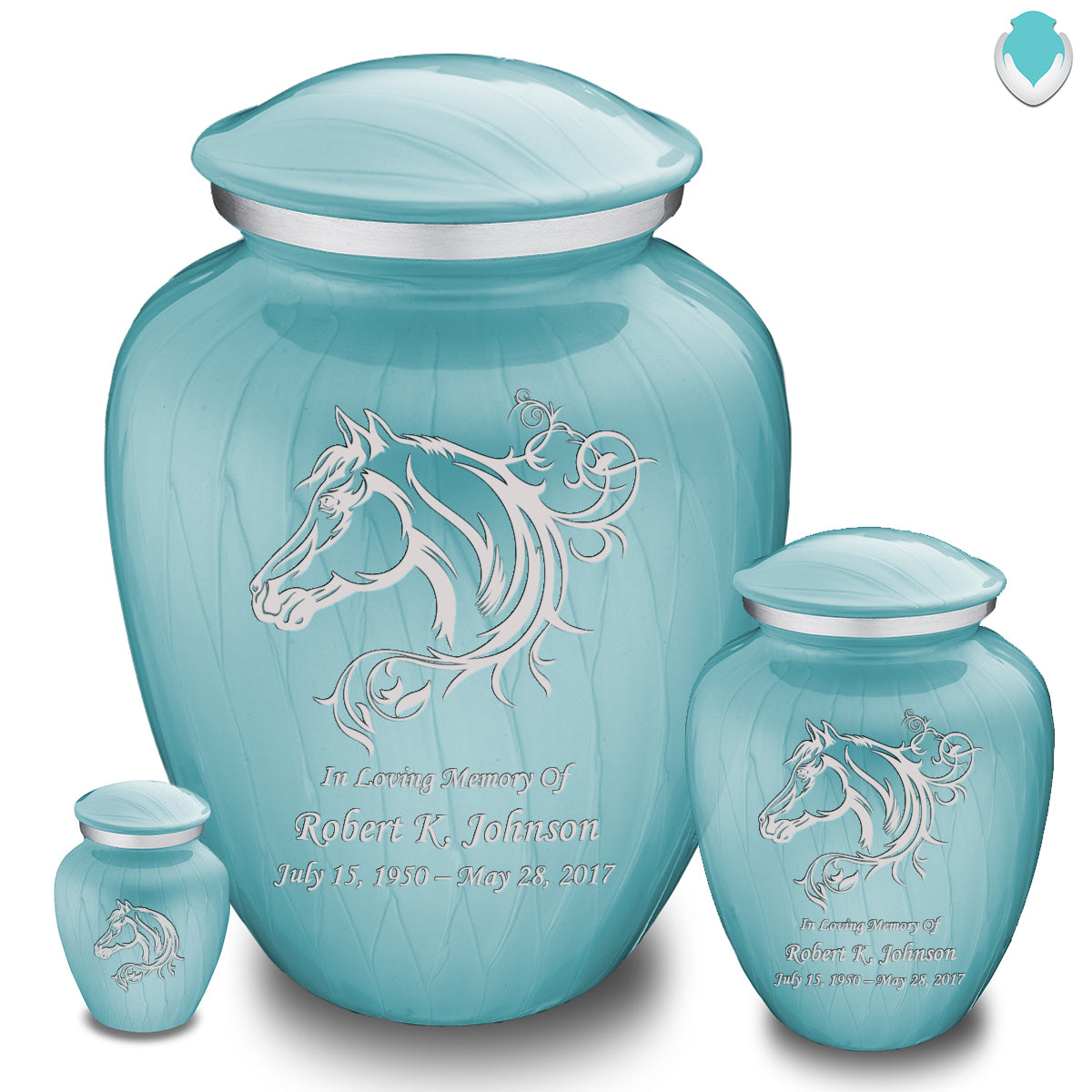 Medium Embrace Pearl Light Blue Horse Cremation Urn