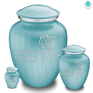 Medium Embrace Pearl Light Blue Rose Cremation Urn