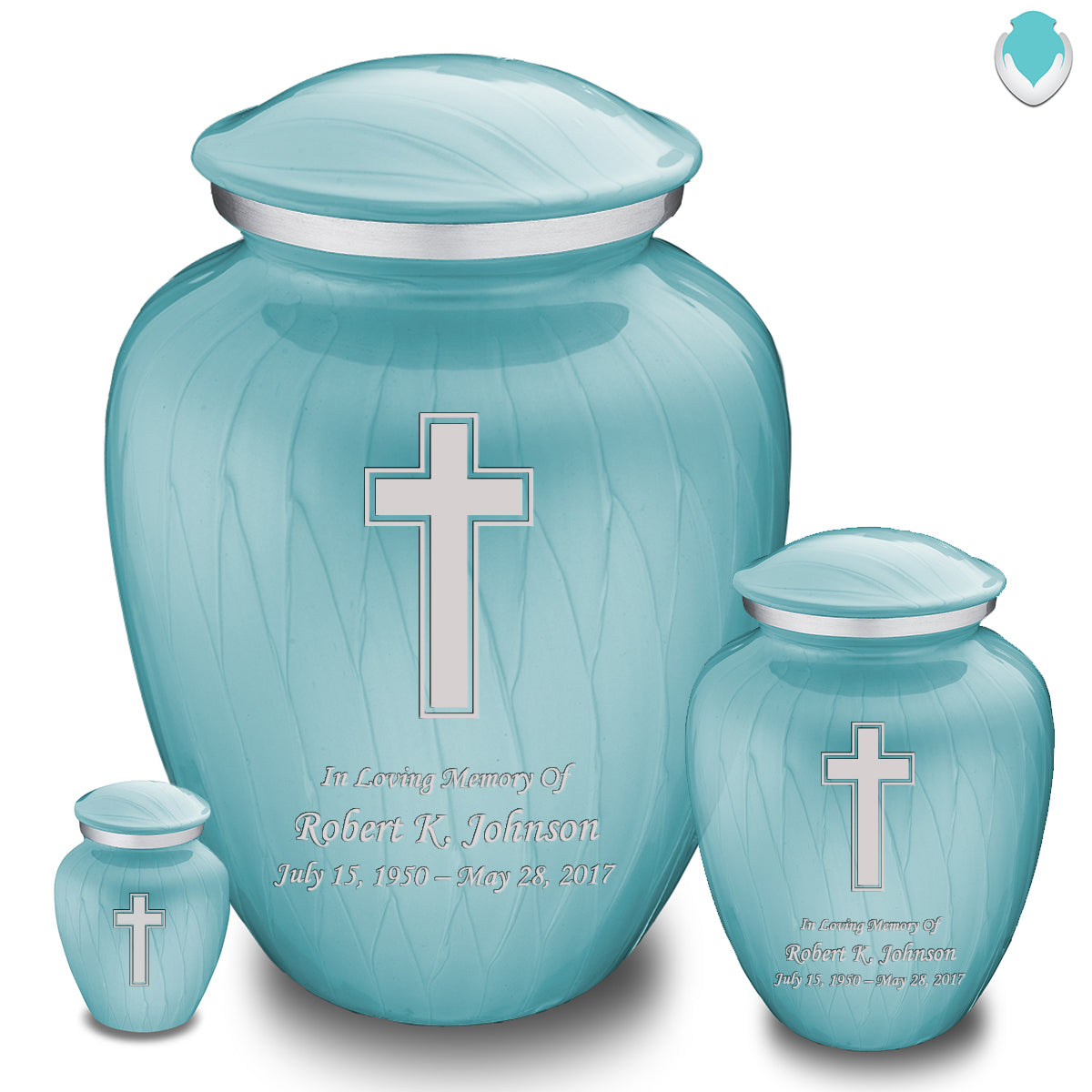 Medium Embrace Pearl Light Blue Simple Cross Cremation Urn