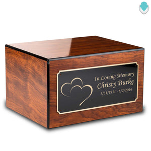 Custom Engraved Heritage Mahogany Adult Cremation Urn Memorial Box for Ashes