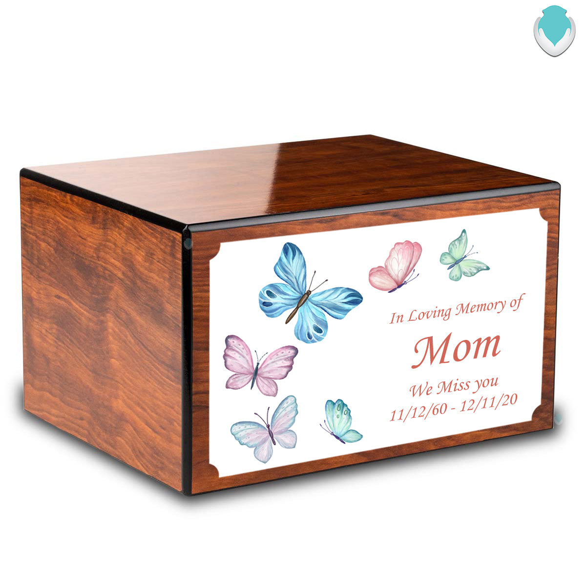 Custom Printed Heritage Mahogany Butterflies Wood Box Cremation Urn