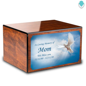 Custom Printed Heritage Mahogany Dove Wood Box Cremation Urn