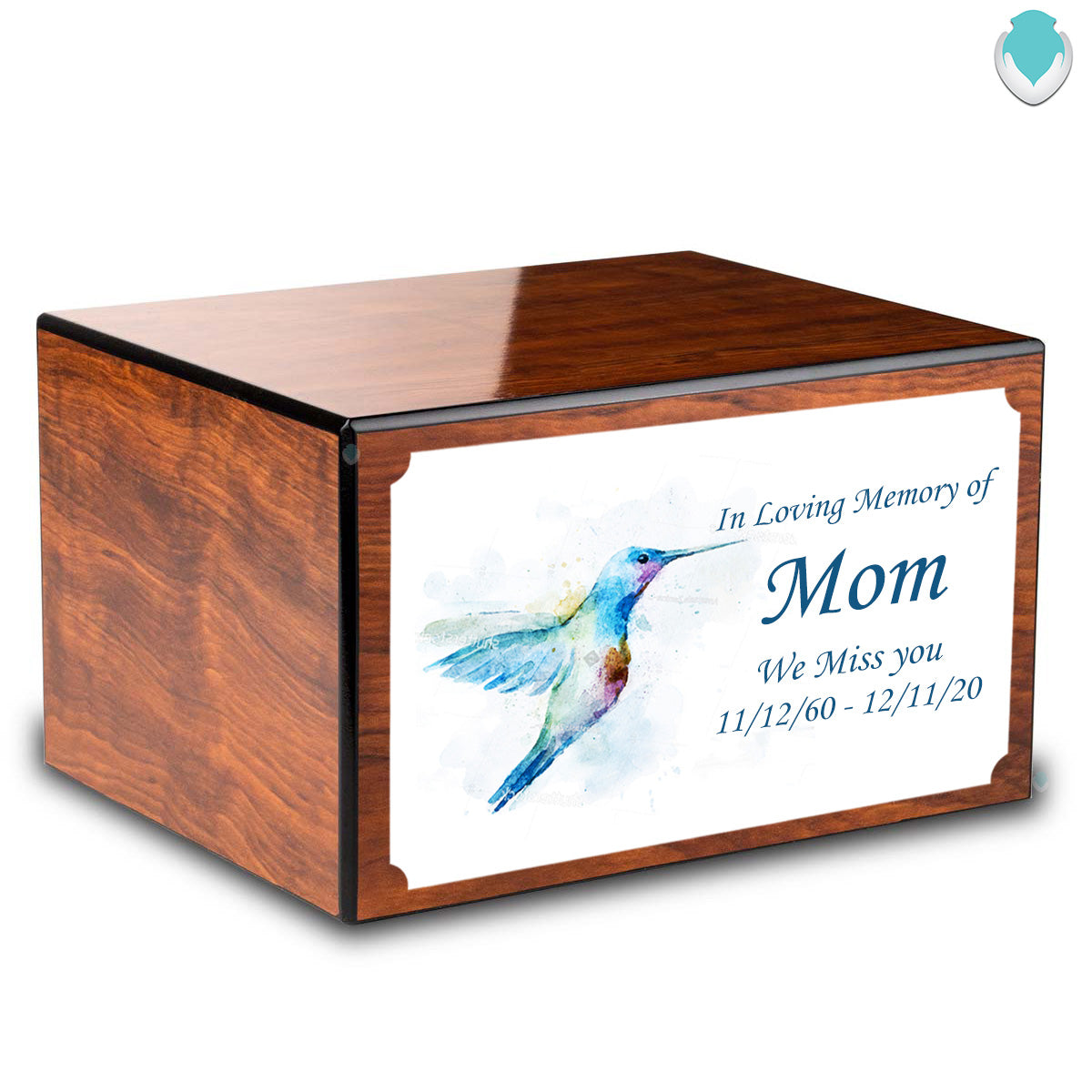 Custom Printed Heritage Mahogany Hummingbird Wood Box Cremation Urn