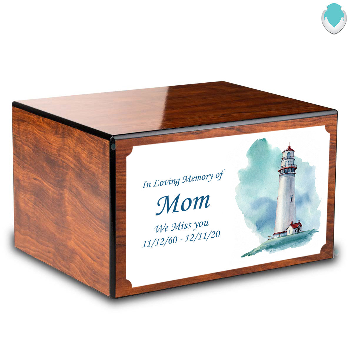 Custom Printed Heritage Mahogany Lighthouse Wood Box Cremation Urn