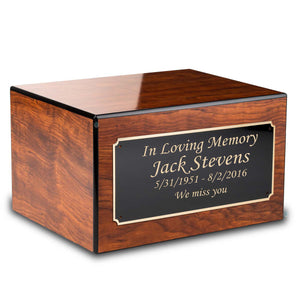 Custom Engraved Heritage Mahogany Adult Cremation Urn Memorial Box for Ashes