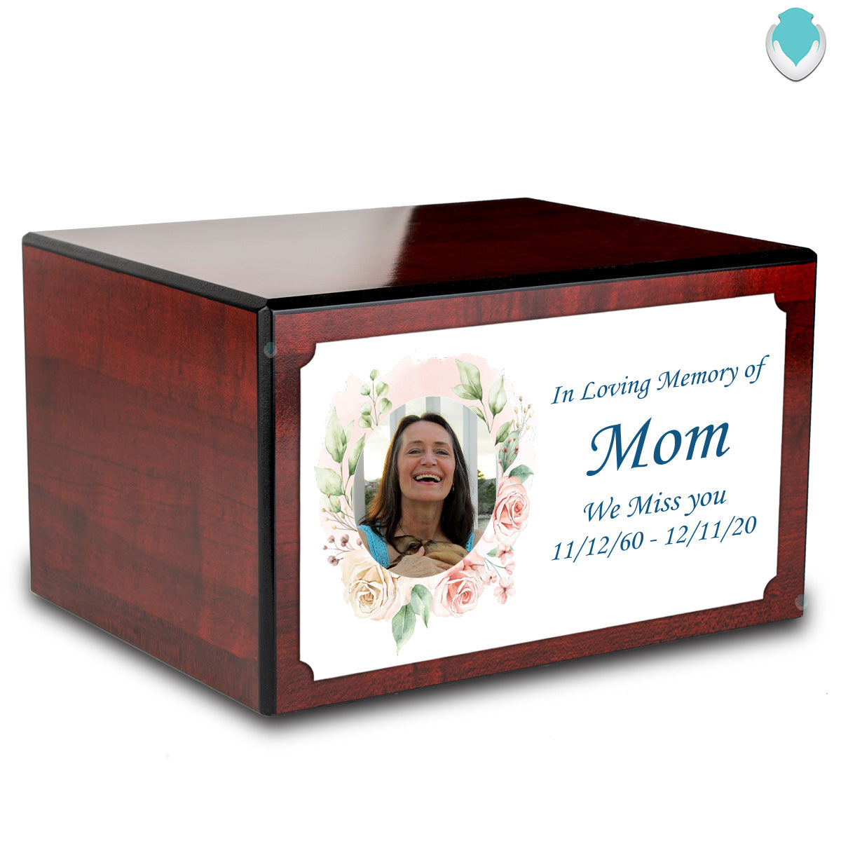 Custom Printed Heritage Cherry Photo Frame Wood Box Cremation Urn