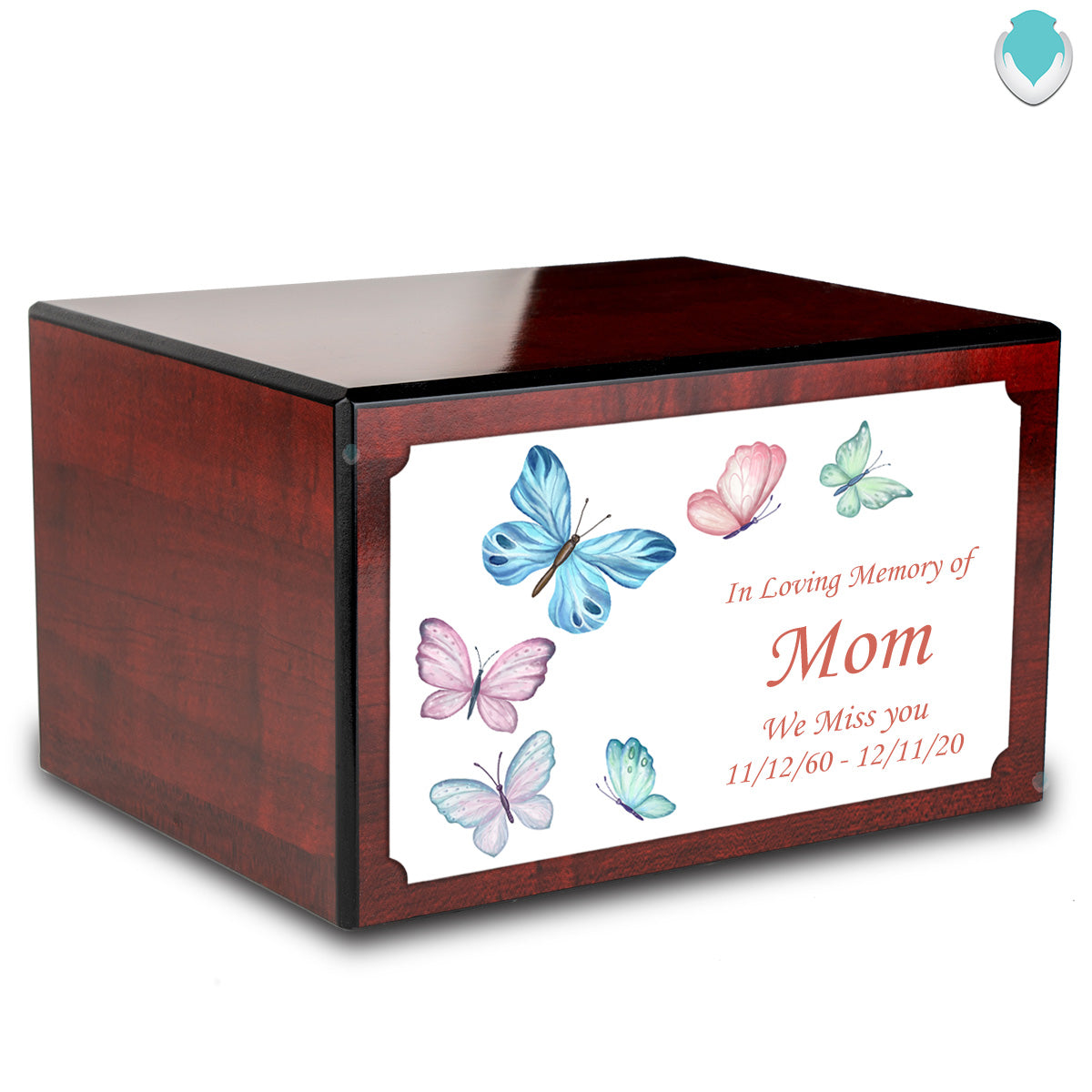 Custom Printed Heritage Cherry Butterflies Wood Box Cremation Urn