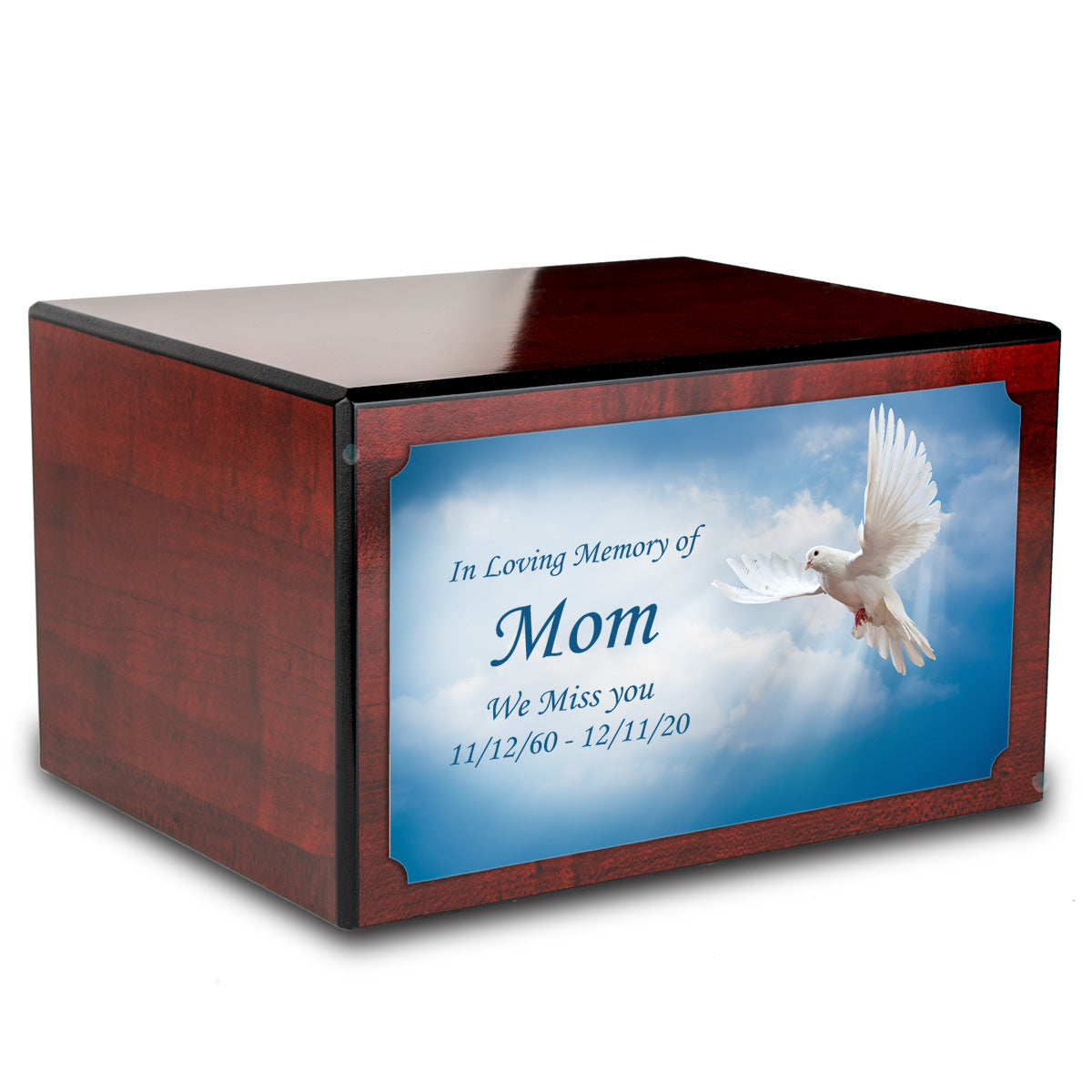 Custom Printed Heritage Cherry Dove Wood Box Cremation Urn