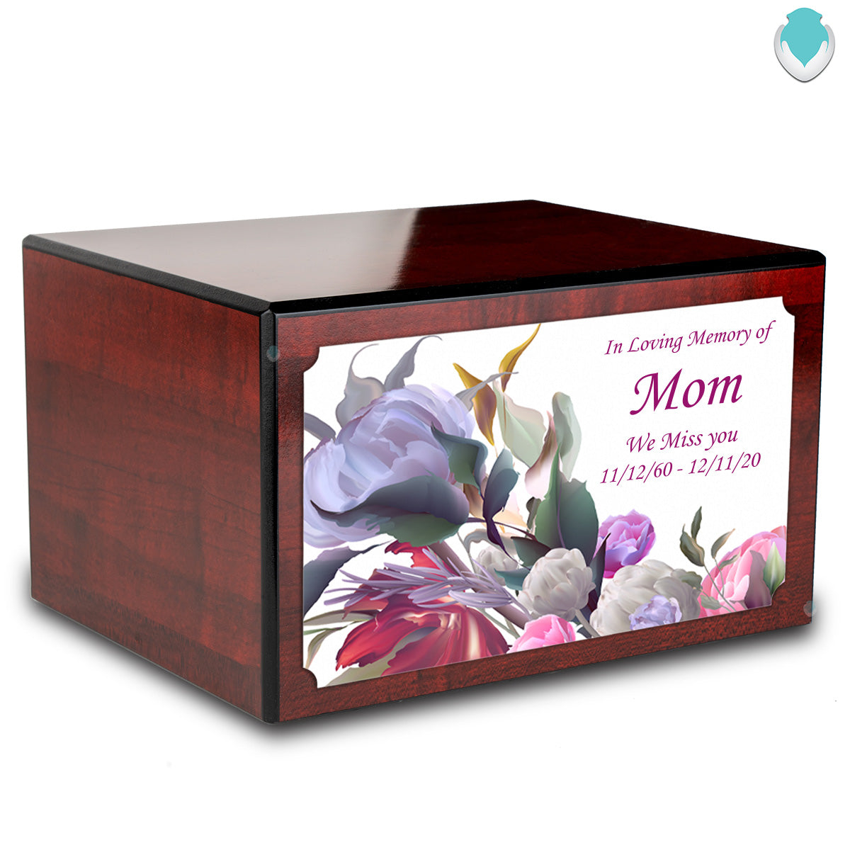 Custom Printed Heritage Cherry Flowers Wood Box Cremation Urn