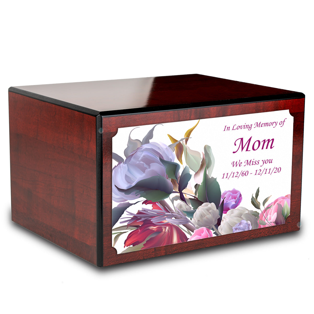 Custom Printed Heritage Cherry Flowers Wood Box Cremation Urn