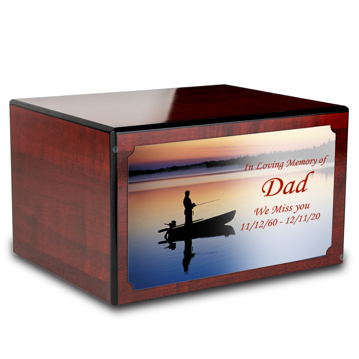Custom Printed Heritage Cherry Fishing Wood Box Cremation Urn