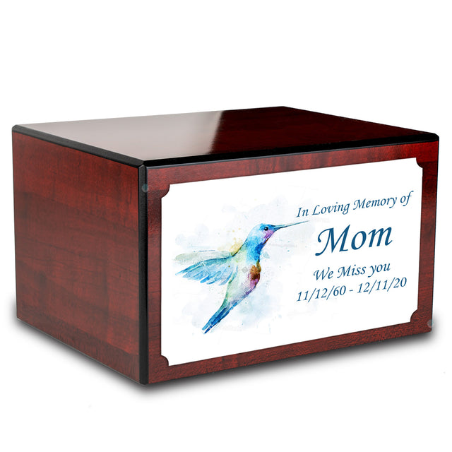 Custom Printed Heritage Cherry Hummingbird Wood Box Cremation Urn