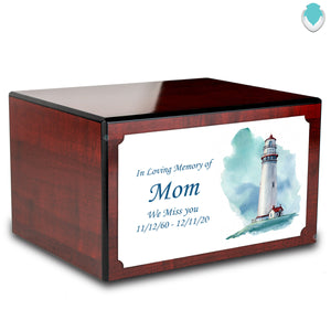 Custom Printed Heritage Cherry Lighthouse Wood Box Cremation Urn
