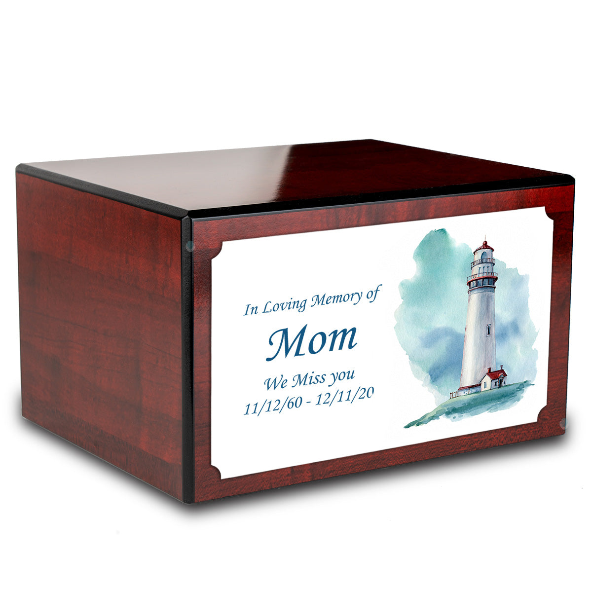 Custom Printed Heritage Cherry Lighthouse Wood Box Cremation Urn