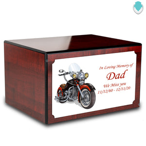 Custom Printed Heritage Cherry Motorcycle Wood Box Cremation Urn