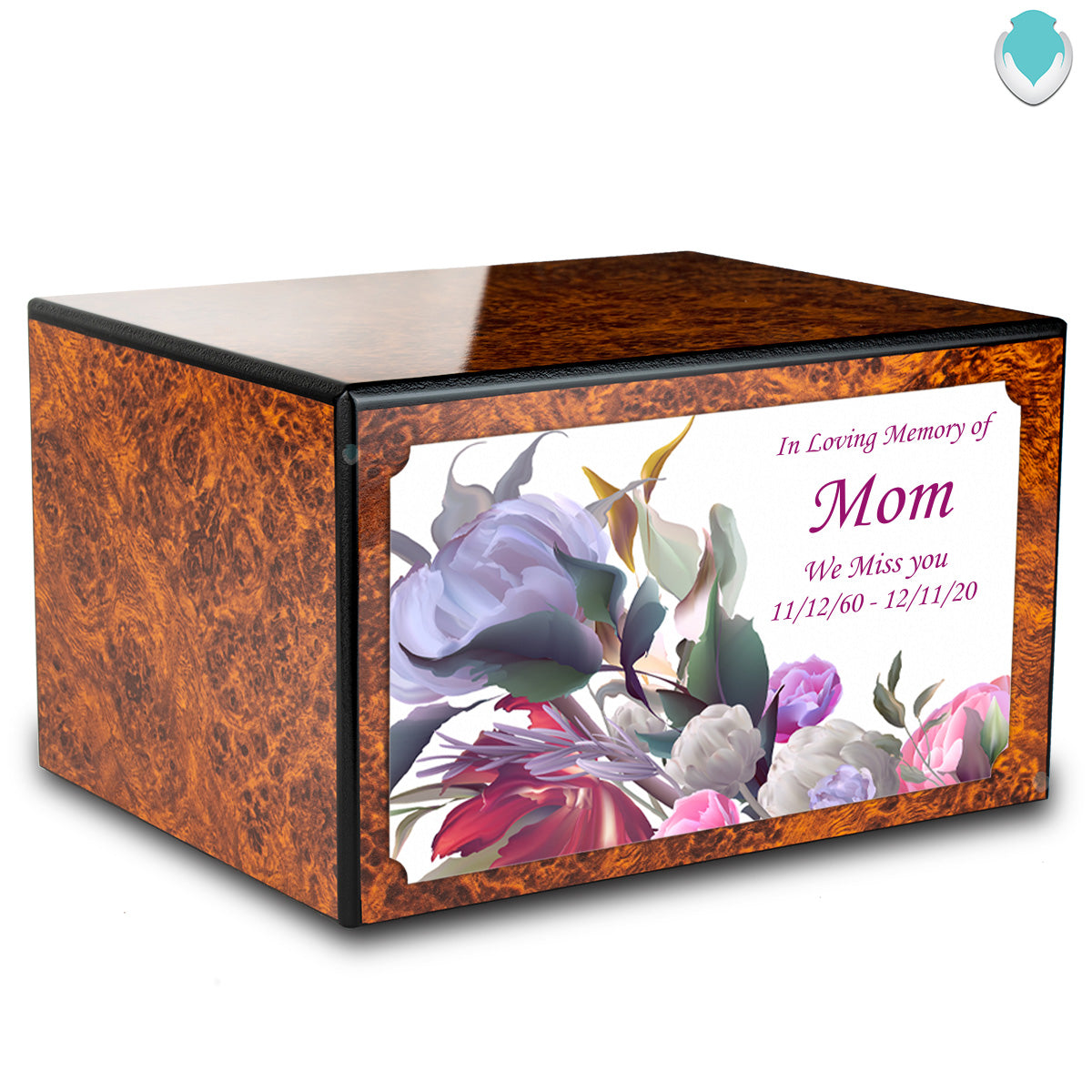 Custom Printed Heritage Burl Flowers Wood Box Cremation Urn