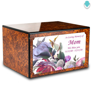 Custom Printed Heritage Burl Flowers Wood Box Cremation Urn