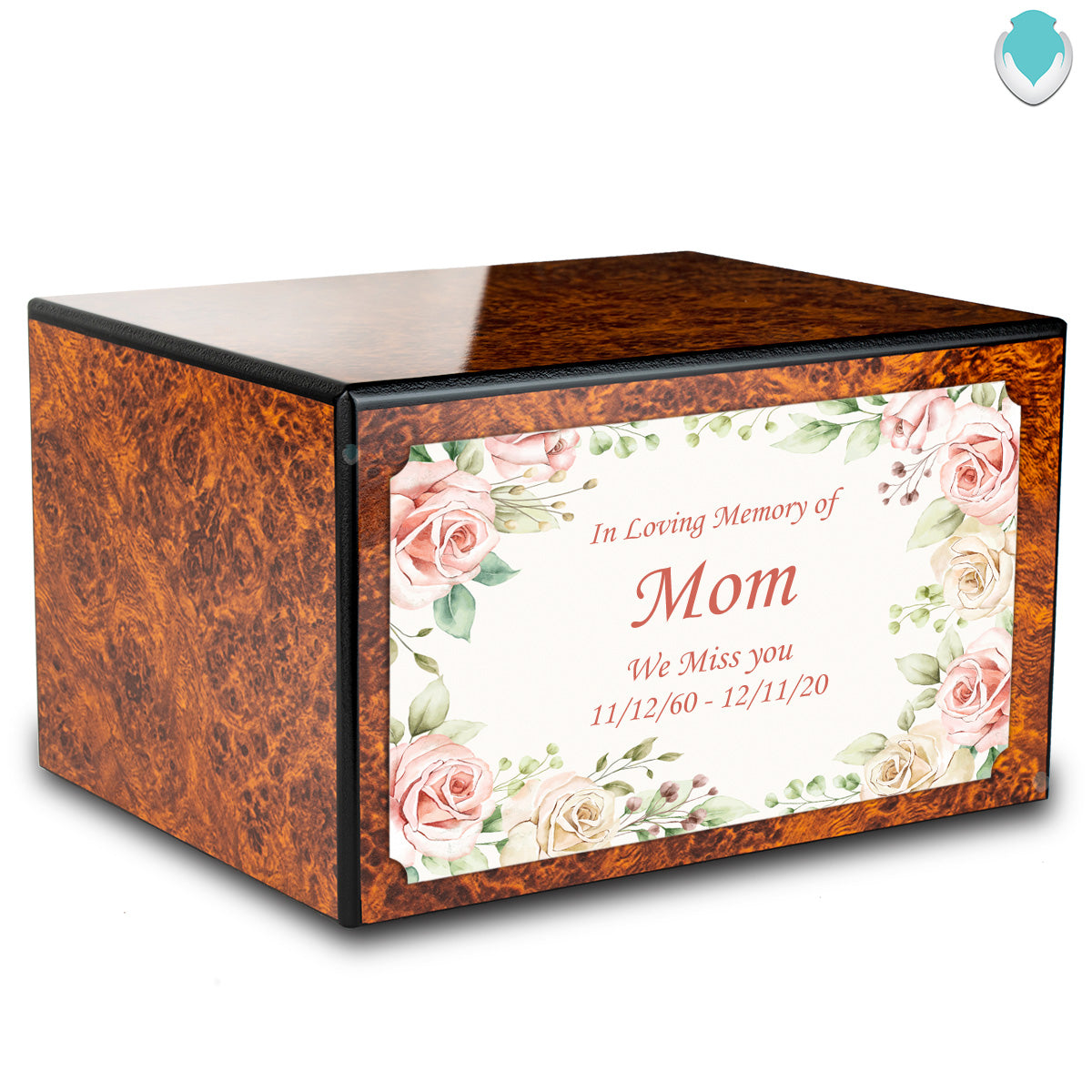 Custom Printed Heritage Burl Flower Frame Wood Box Cremation Urn