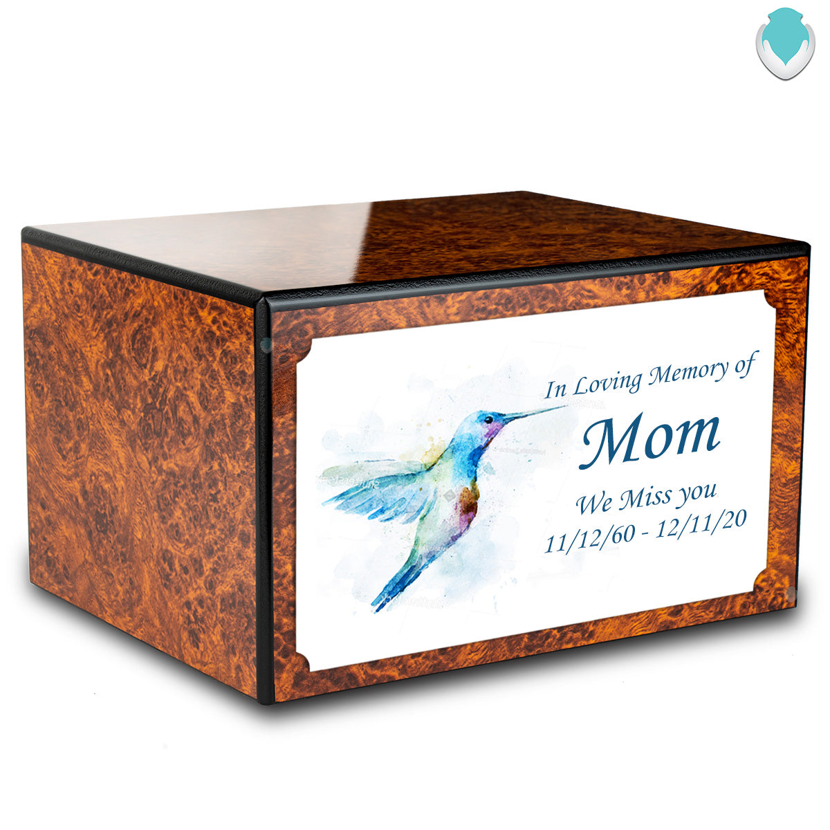 Custom Printed Heritage Burl Hummingbird Wood Box Cremation Urn