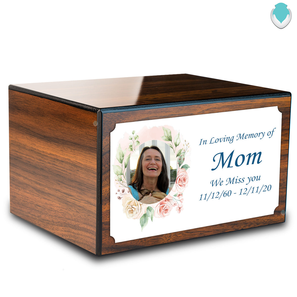 Custom Printed Heritage Walnut Photo Frame Wood Box Cremation Urn
