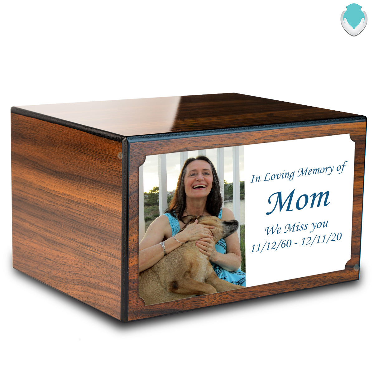 Custom Printed Heritage Walnut Photo Wood Box Cremation Urn