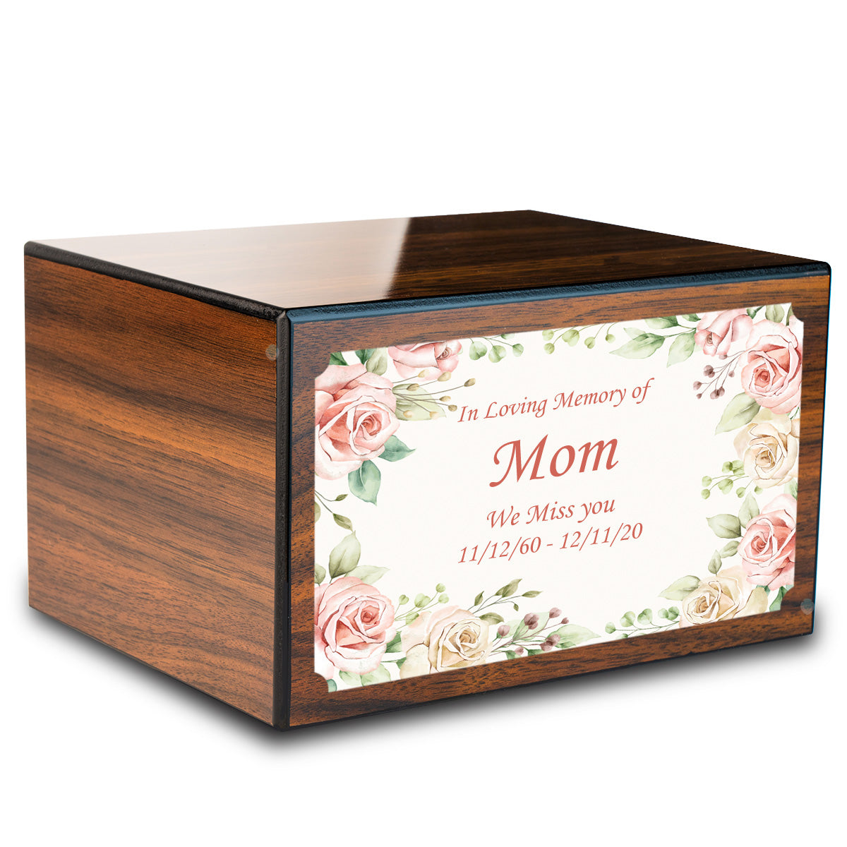 Custom Printed Heritage Walnut Flower Frame Wood Box Cremation Urn