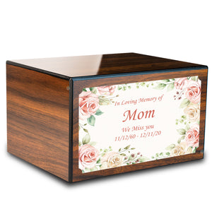 Custom Printed Heritage Walnut Flower Frame Wood Box Cremation Urn
