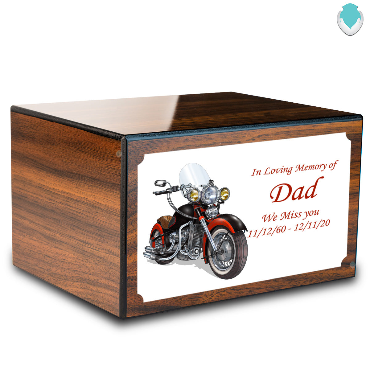 Custom Printed Heritage Walnut Motorcycle Wood Box Cremation Urn