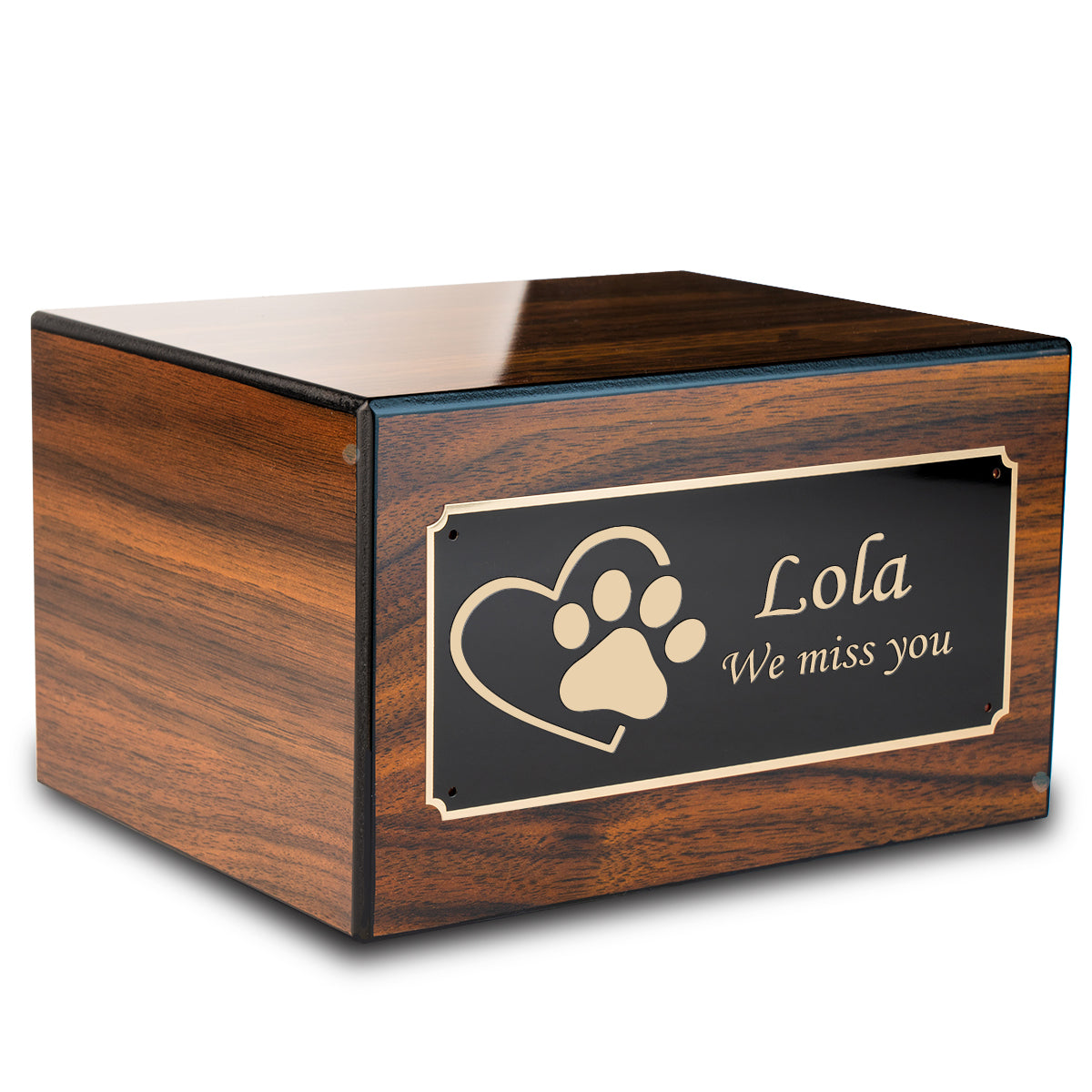 Heritage Walnut Single Paw Heart Large Pet Cremation Box Urn