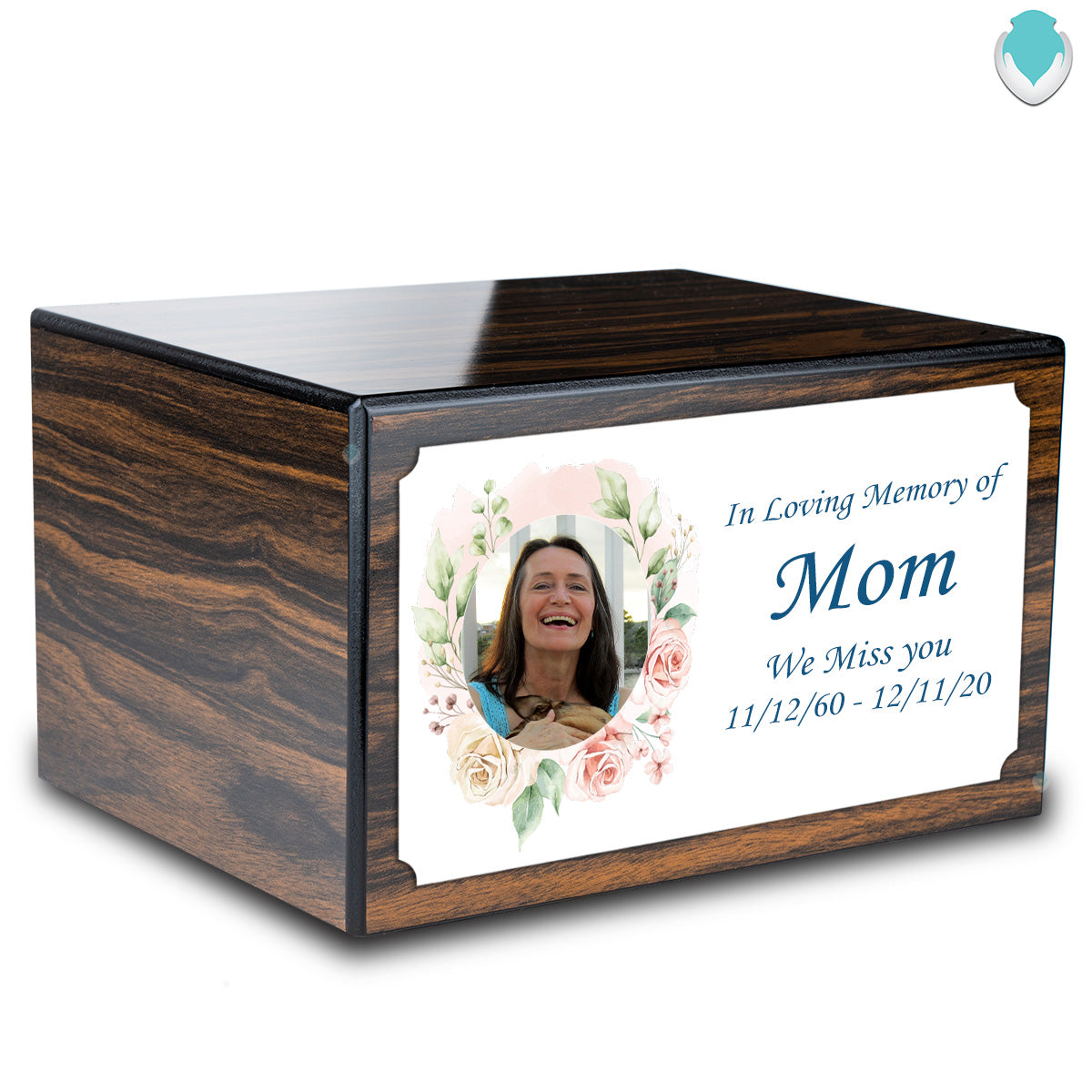 Custom Printed Heritage Espresso Photo Frame Wood Box Cremation Urn