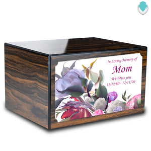 Custom Printed Heritage Espresso Flowers Wood Box Cremation Urn