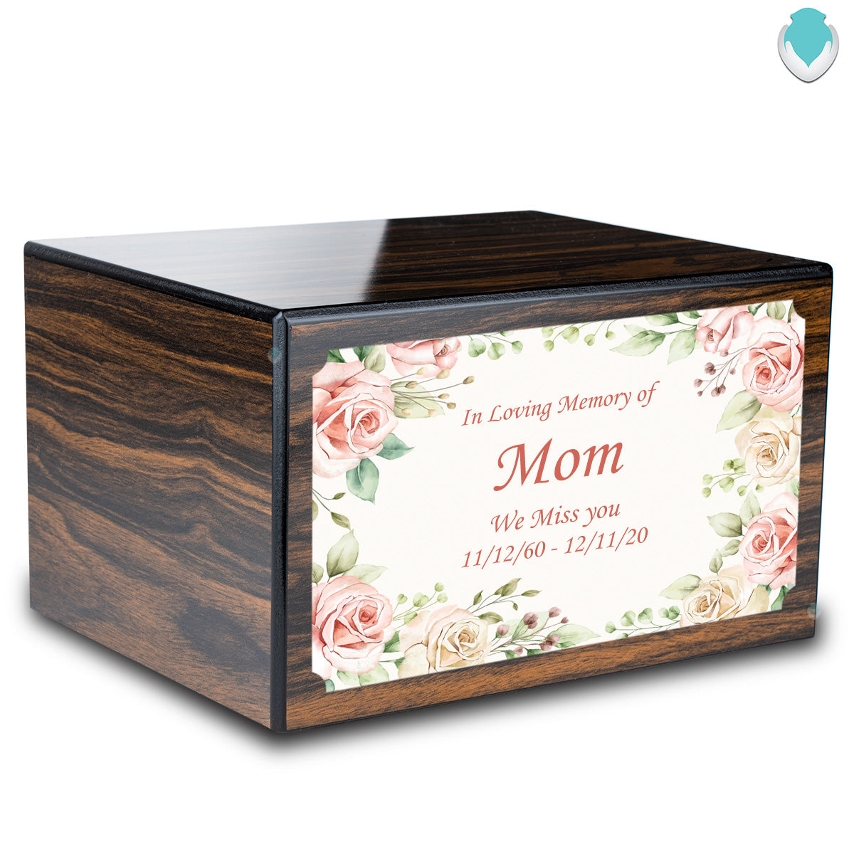 Custom Printed Heritage Espresso Flower Frame Wood Box Cremation Urn