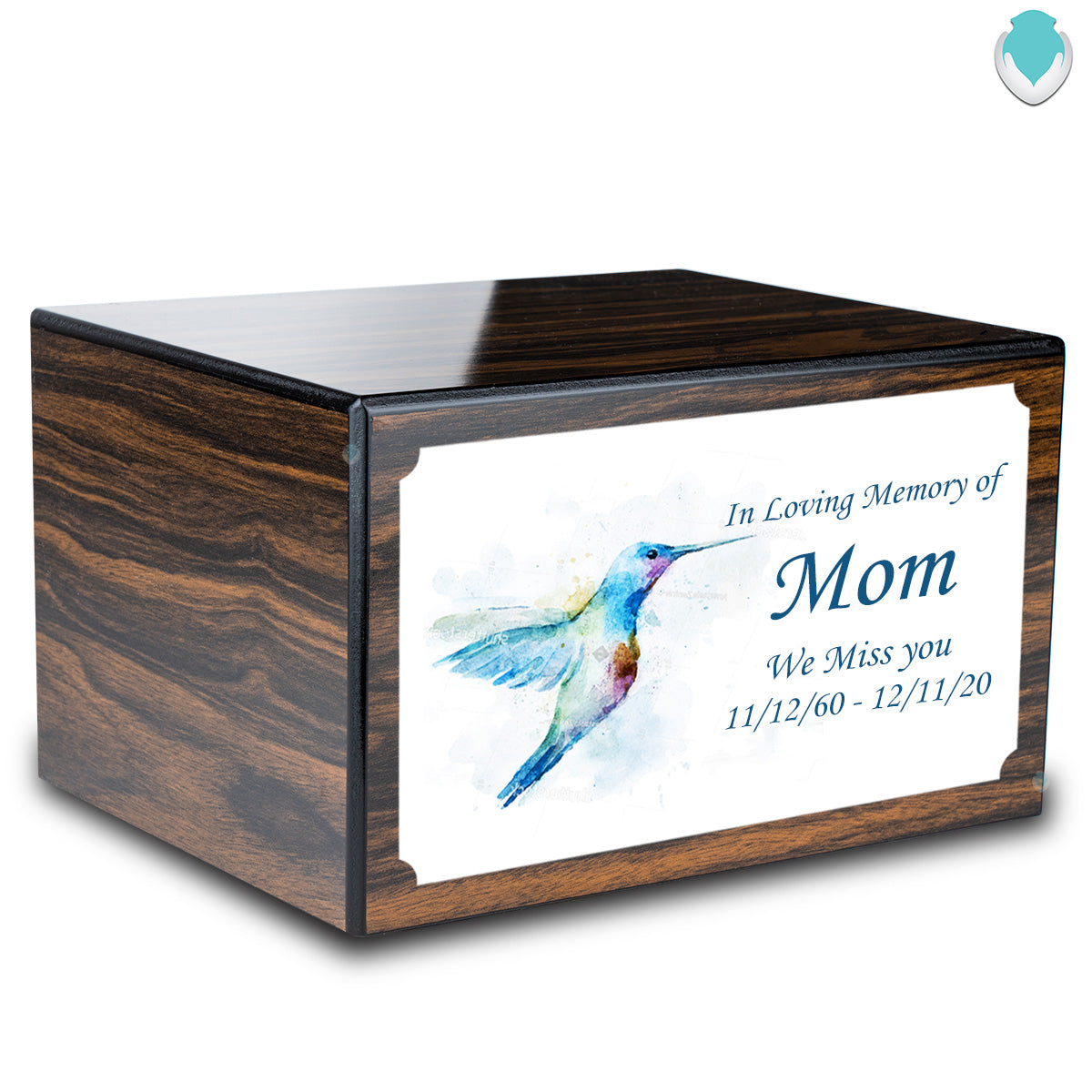 Custom Printed Heritage Espresso Hummingbird Wood Box Cremation Urn